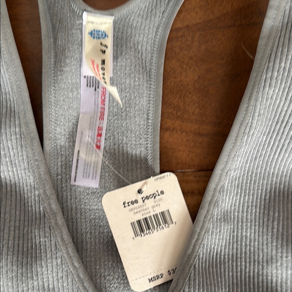 Free People Movement Gray Racerback Ribbed Crop with V-Neck - Picture 2 of 3